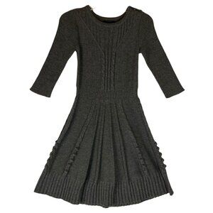 Mak B Gray Cable Knit Sweater Dress Size Small Ribbed Skirt Button Accents